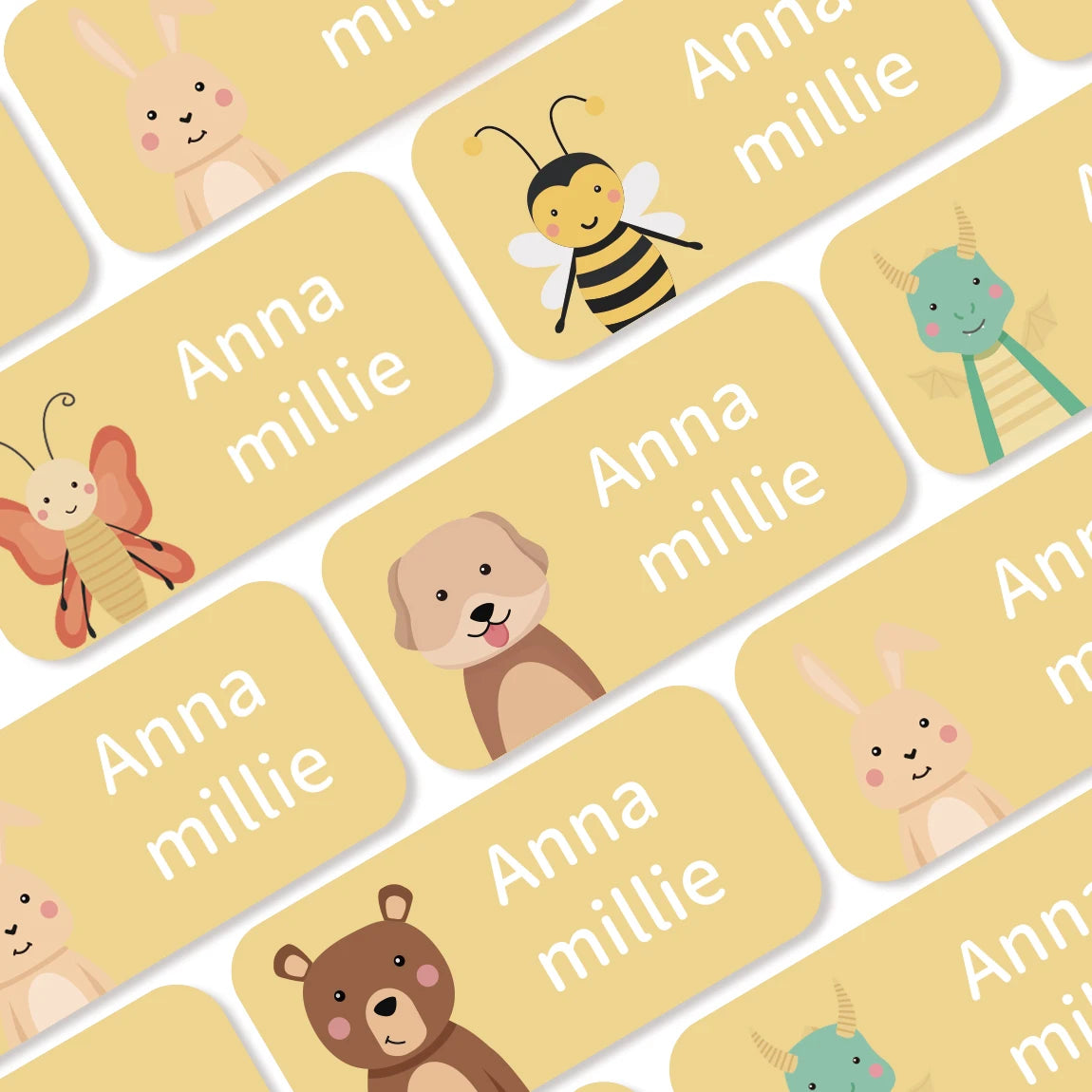 Custom Name Labels Stickers, Waterproof Personalized Clothing & Item Tags, Cute Animal Labels for Bottles Lunch Box, 72pcs