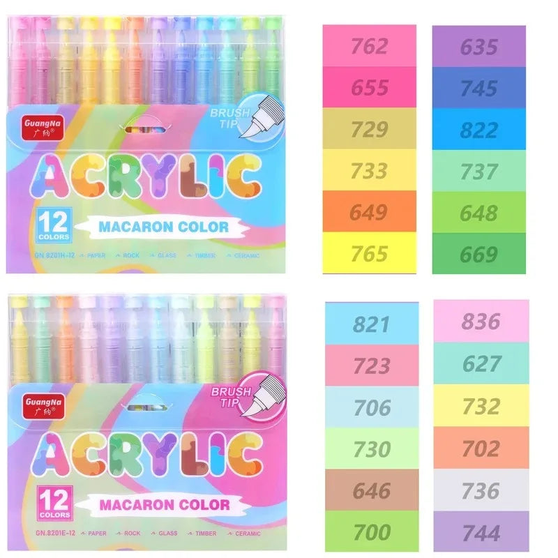 GuangNa 12/360/408 Colors Acrylic Paint Pen Markers Acrylic Skin Color Brush Tip Paint Marker for Wood Rock Painting Canvas Gift
