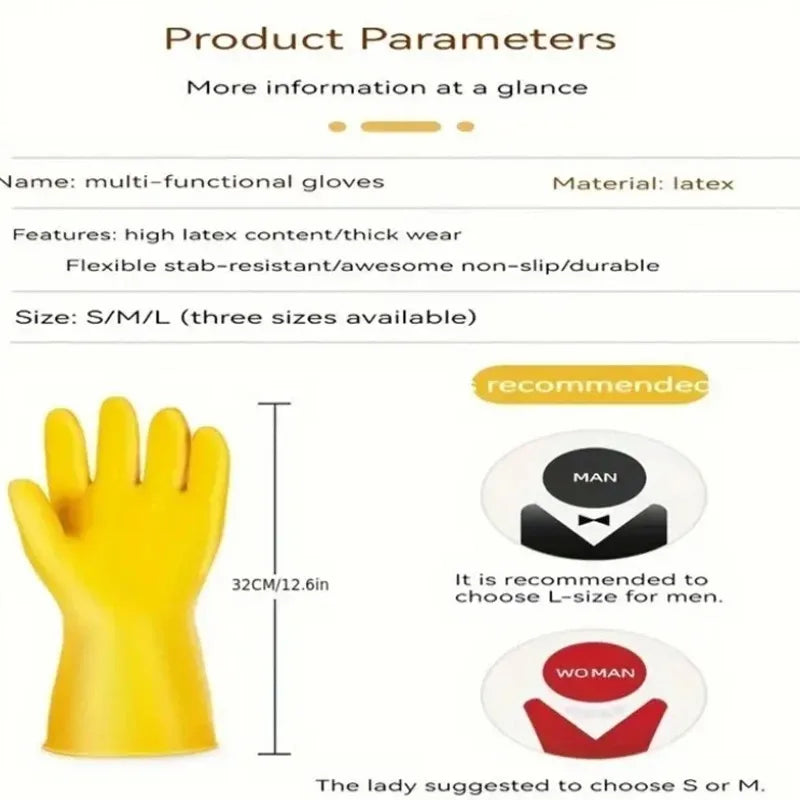3 pairs Latex Dishwashing Gloves Women's Waterproof Household Kitchen Washing Bowl Washing Clothes Vegetable Cleaning Household