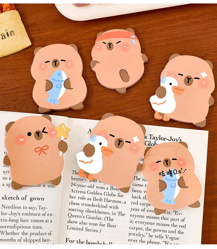 4 books 240 pages Capibala self-adhesive sticky notes for students, cute messages, white sticky notes, capybara office logs
