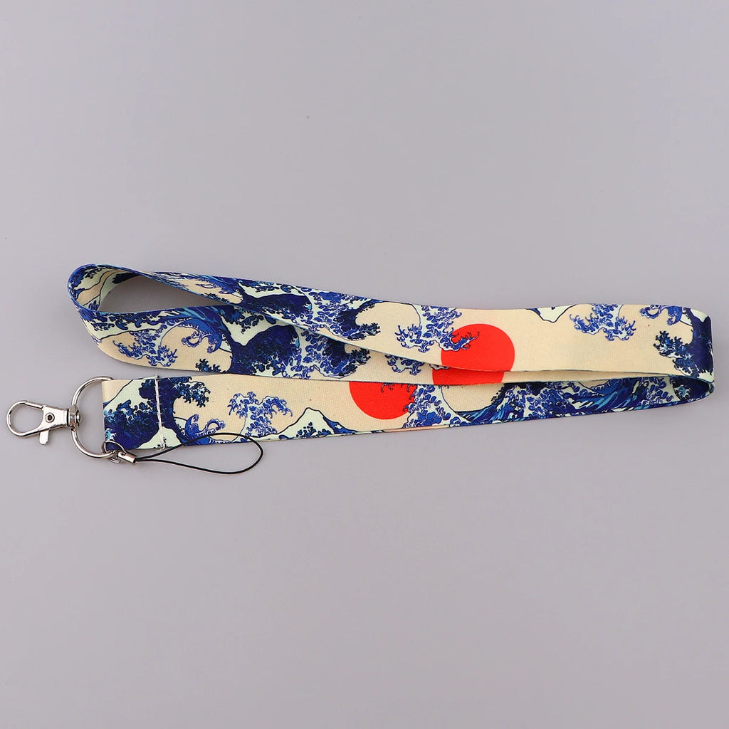 Japanese Waves Credential Holder Lanyards for Key Neck Strap For Card Badge Gym Phone Straps Keychain Keyring Accessories Gift