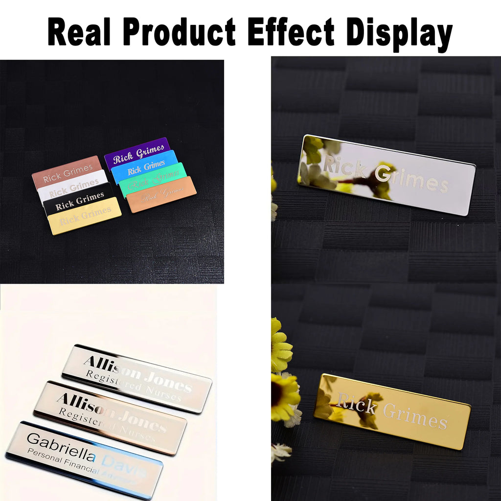 Custom Name Badge Engraved Personalized Name Plate Stainless Steel Custom Name Tag with Magnetic Pin Back Pin Clip
