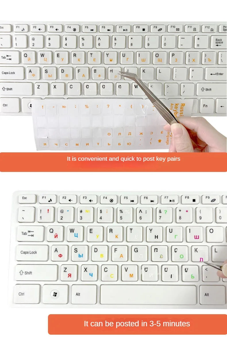 1PCS Russian Transparent Keyboard Sticker Language Letters Black White Label PC Dustproof Laptop Accessories