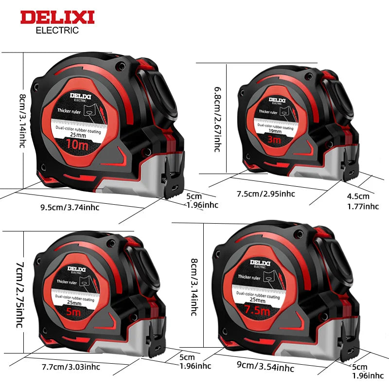 DELIXI ELECTRIC 3/5/7.5/10m Steel Tape Measure Double-sided Metric and Imperial Thickened And Hardened Box Measuring Ruler