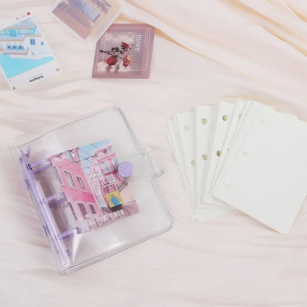 Portable Mini Handbook Glitter Notebook Pages Transparent Binder Notebook Cover Card Organizer 3 Hole Binder Clip Photo album