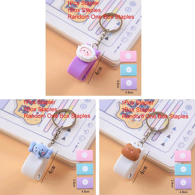 1-3sets Portable Cartoon Animal Mini Trumpet Stapler Paper Binder Stationery Staples Office Binding Tool School Kawaii Supplies