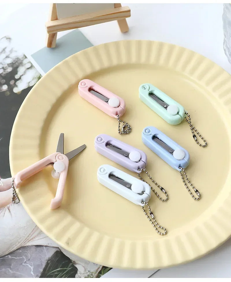 Creative Mini Portable Folding Scissors Morandi Simple Paper-Cutting Art Tool Stationary Scissors Office School Supplies.