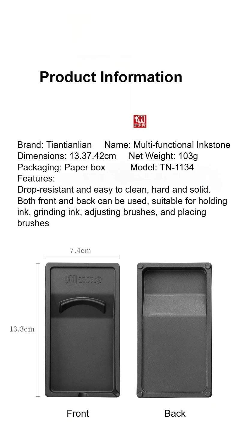Multi-functional Inkstone Holding and Grinding Ink Anti-drop Portable Easy Clean Both Sides Usable Stationery for Students