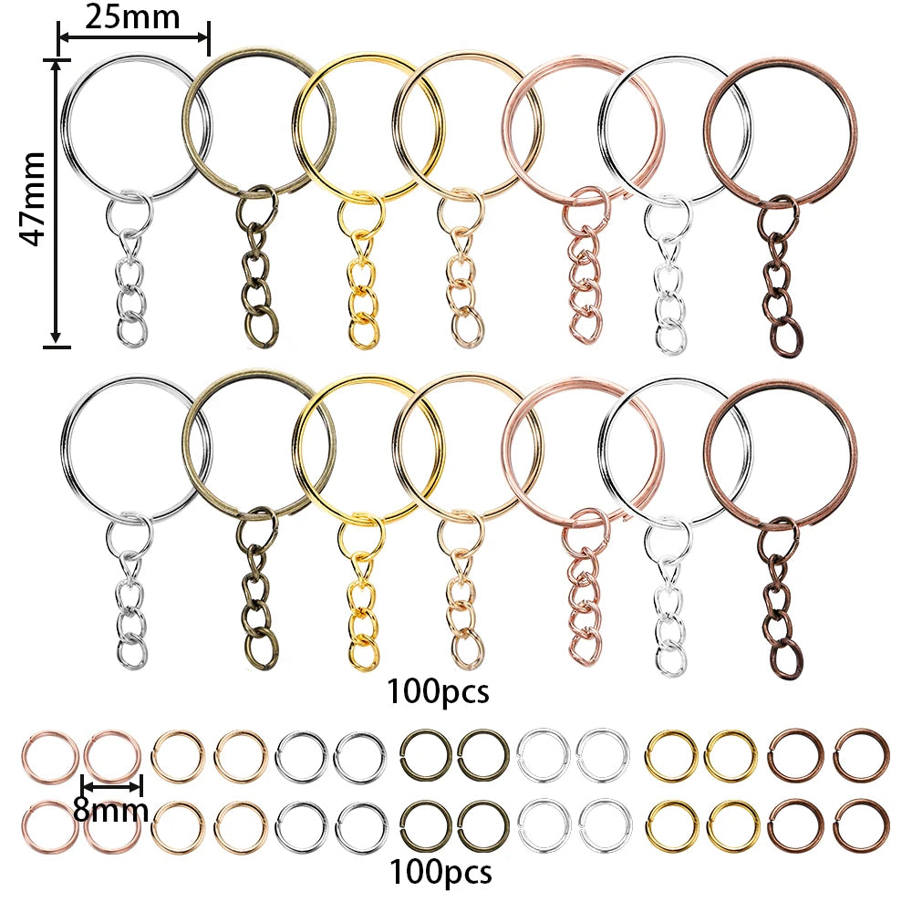 100Pcs 25mm Key Rings with 100pcs 8mm Jump Rings Connectors for DIY Keychain Lanyard Jewelry Making Supplies