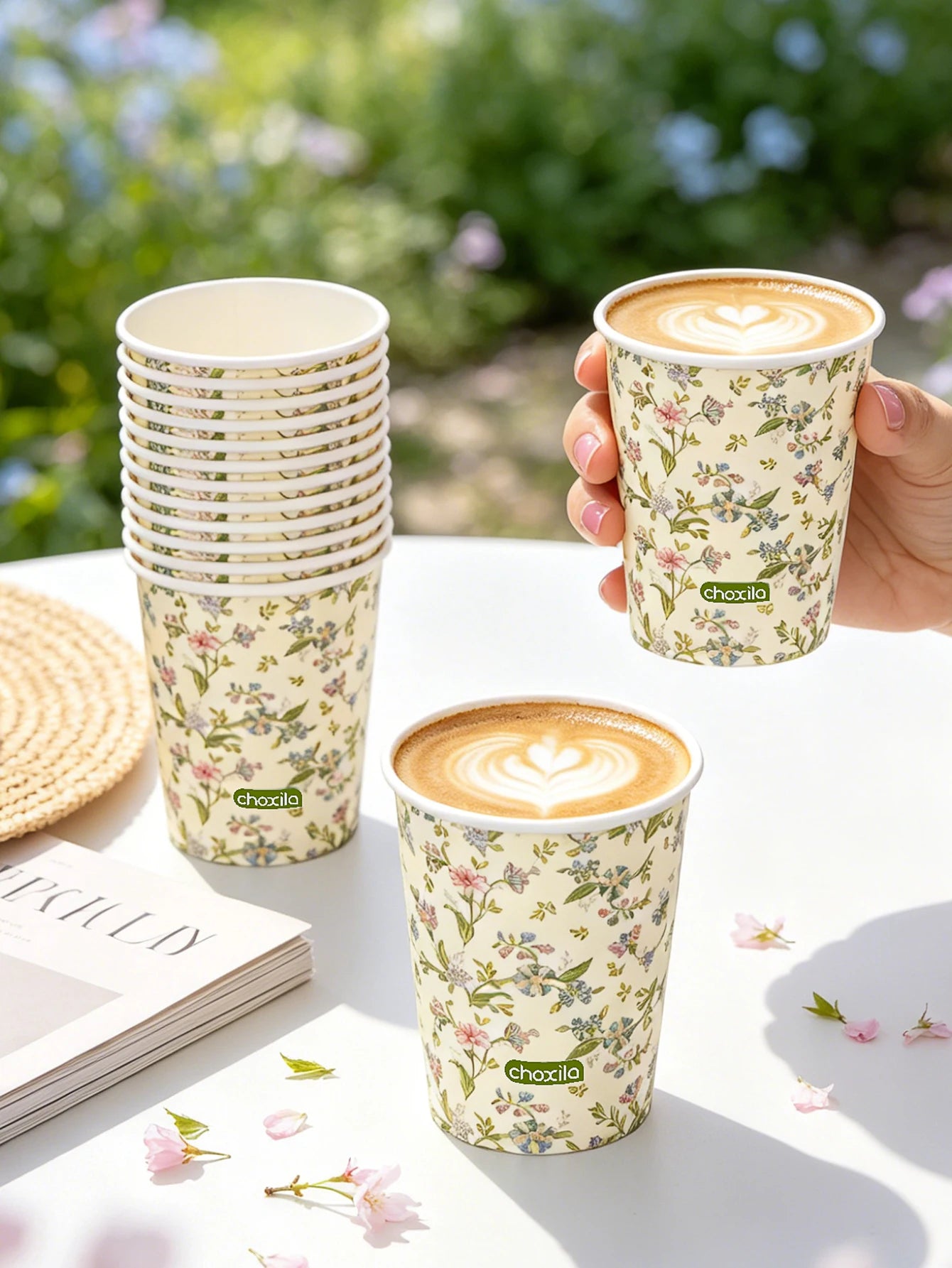 25/50/100pcs Vintage Floral Print Disposable Paper Cups, 9oz Cottagecore Wildflower Design, Hot/Cold Beverage Safe for Party, Pi