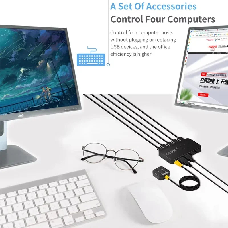 USB KVM Switch Adapter 2 Input 4 Output USB Switch KVM Switcher Printer Sharer For Computer Keyboard Mouse Sharer Controller