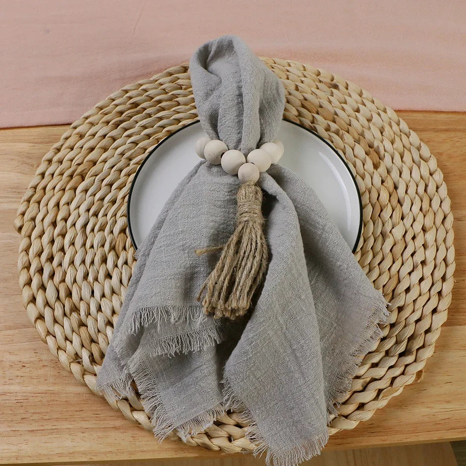 10pcs 32x32cm Gauze Cotton Wedding Napkins Reusable Green Trim Tea Towel Rustic Retro Burrs Napkins for Party Table Decoration