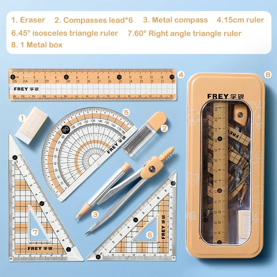 7Pcs Back to School Math Geometry Set, Multi-Function Drawing Tools with Compass, Rulers for Students School Supplies Stationery