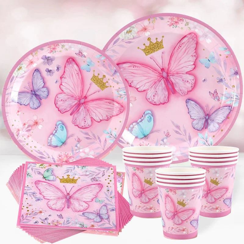 Butterfly Birthday Party Decoration  Butterfly Party Disposable Tableware Paper Cup Plate Birthday  Party