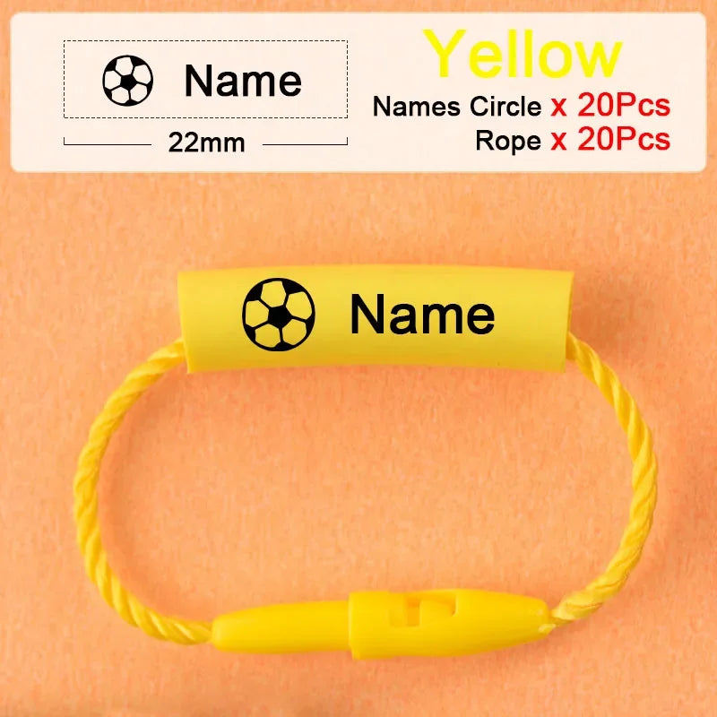 20pcs Baby Shoes Schoolbag Cup Clothes Name Sticker Waterproof Tag Rope Baby Name Ring Children Customized Name Label Pendant