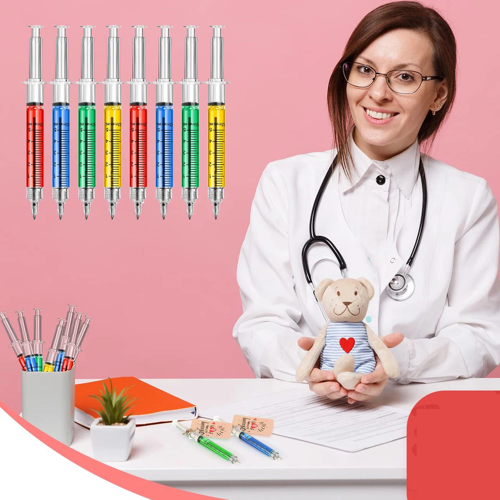 8Pcs Novelty Syringe Ballpoint Pens Cute Stationery Nurse Pen Ballpoint Pen 0.5mm Ballpen