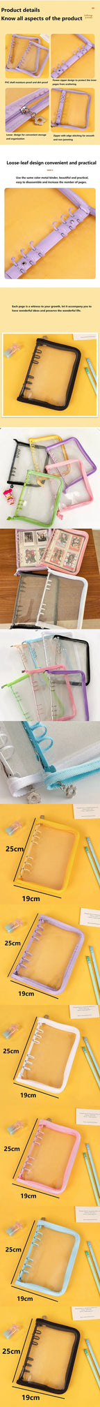 A5 Binder Cute Transparent Binder Notebook Filing Cabinet A5 Ring Pockets Leaf Filing Cabinet A5 Macaron Binder HYJ02