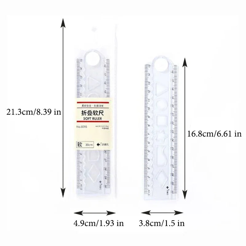 1PC 30cm Folding Flexible Ruler Transparent PVC Creative Drawing Tool Student Stationery Supplies