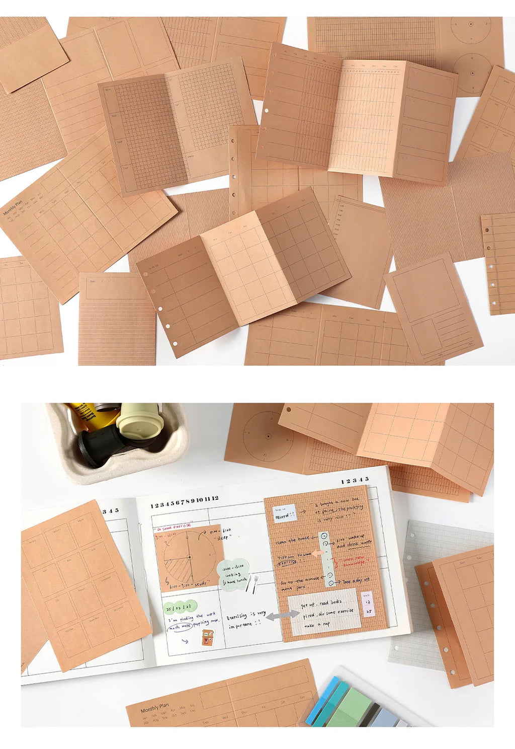 A7M5 Two Size 20Sheets Loose Leaf Inner Page Notebook Refill Spiral Weekly Monthly To Do Inside Paper Stationery