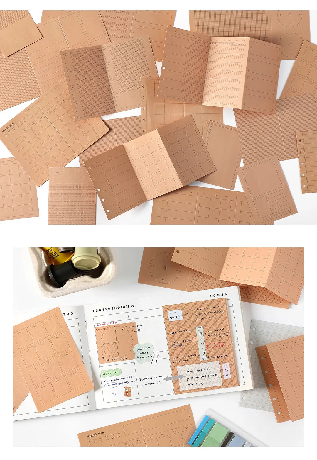 A7M5 Two Size 20Sheets Loose Leaf Inner Page Notebook Refill Spiral Weekly Monthly To Do Inside Paper Stationery