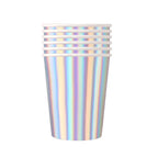 Iridescent Silver Holographic Party Tableware Set Disposable Paper Plates Cups Tablecloth for Birthday Wedding Y2K Disco Decor
