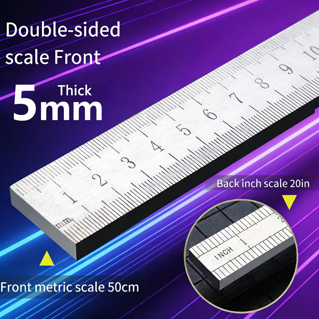 5mm Thick Stainless Steel Ruler | Tempered Car Safety & Measuring Tool | Multi-Purpose Heavy Duty Scale