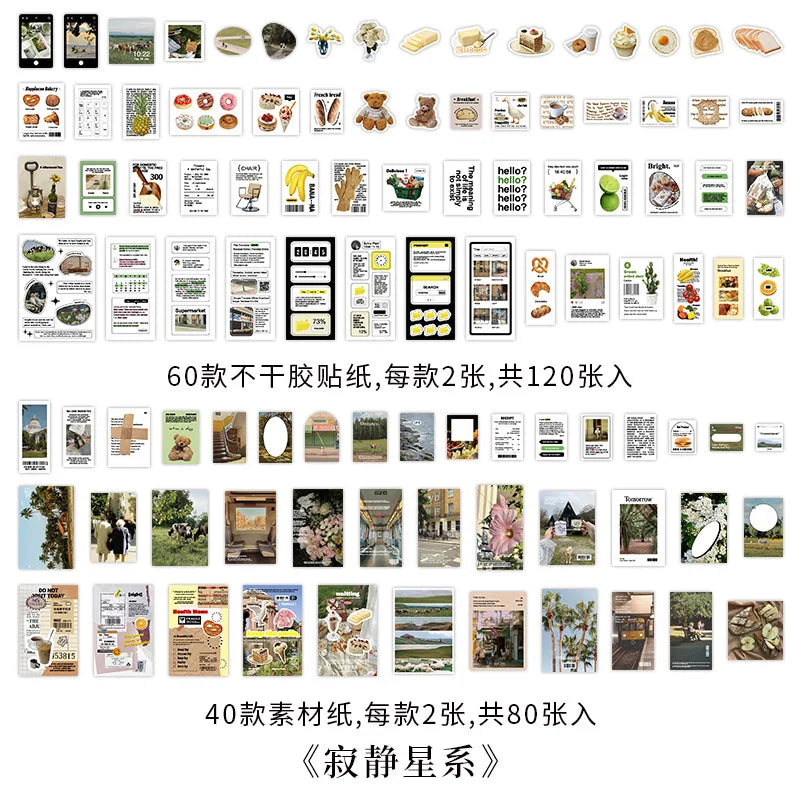 200 pcs Korean Decoration Material Paper pack Collage Junk Journal Material DIY Scrapbook Diary Album Lable Stationery