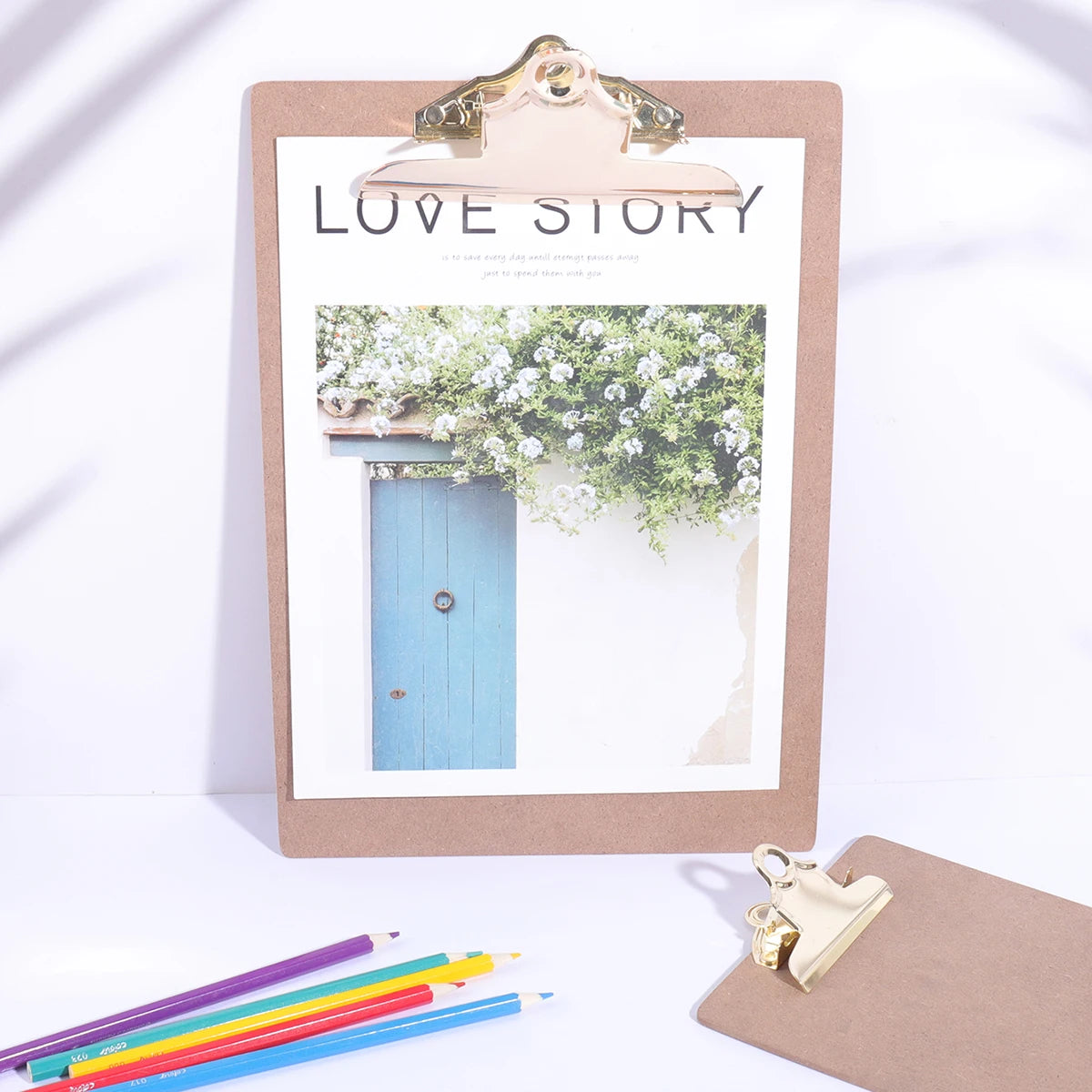 Wood Color Folder with Golden Metal Clip Different Sizes Portable Stylish Notes Ticket Holder Office School Stationery Supplies