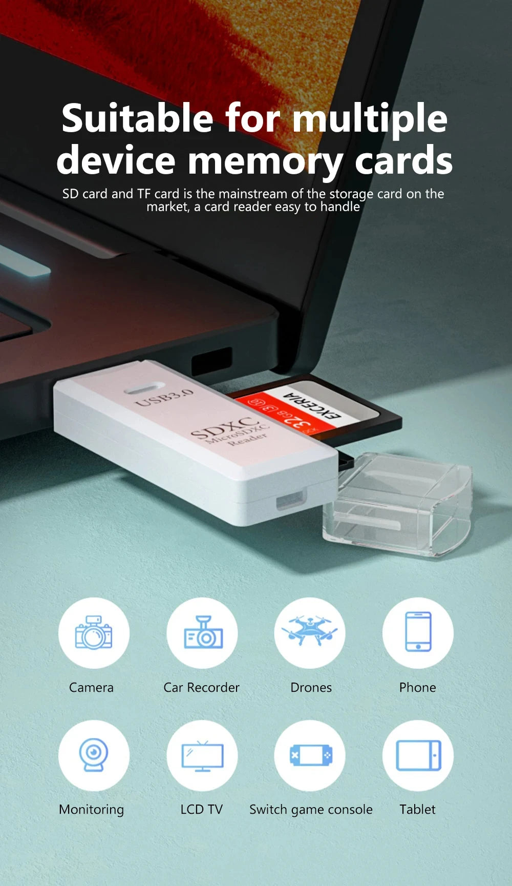 NNBILI 1-2pcs Card Reader USB3.0/2.0 To SD TF Memory Adapter High Speed TF Memory 2 IN 1 Card Reader For PC Laptop Accessories