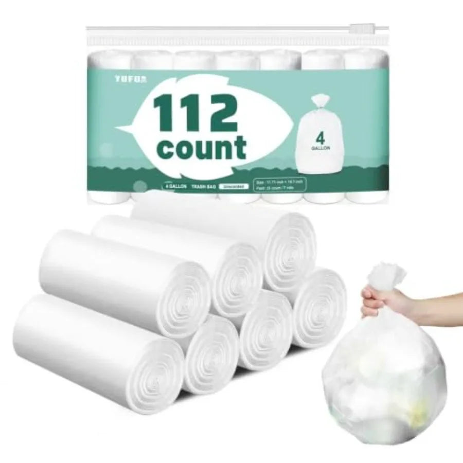 112 Count-4 Gallon Trash Bag, White Trash Bags, Bathroom Trash Bags Small Garbage Bags for Bathroom Can, White 4 Gal Small Tras