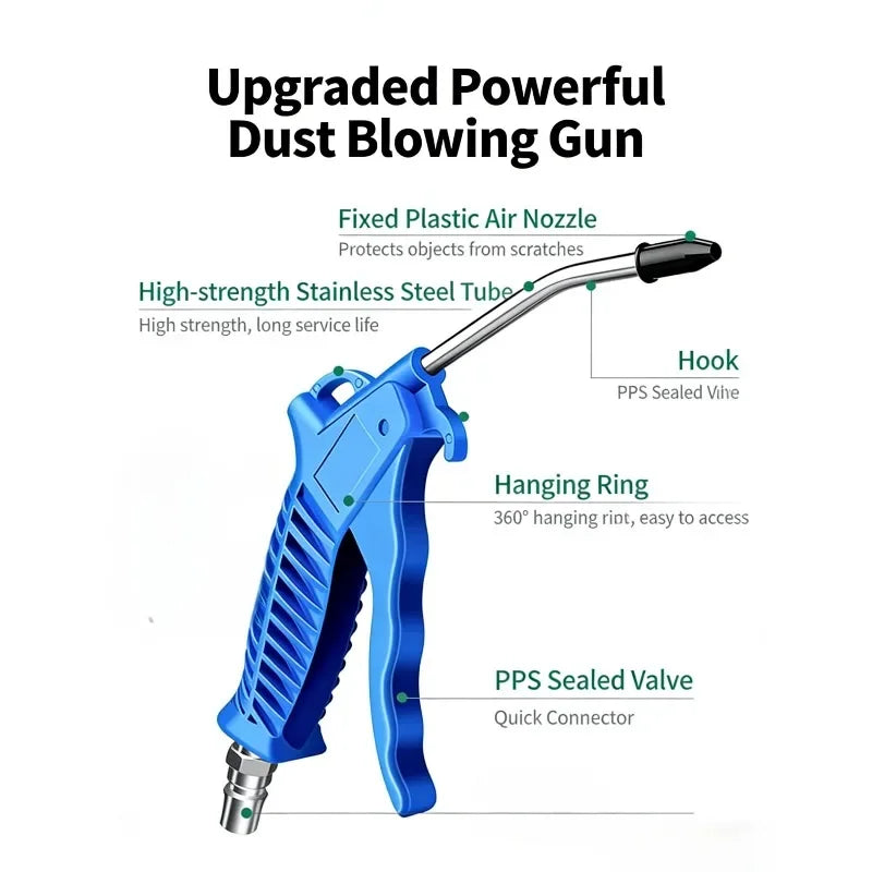 Pneumatic Air Duster Gun, High Pressure Air Compressor Attachment for Industrial Dust Cleaning