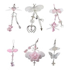 Sweet Bowknot Pendant Phone Chain Rope Wing Keychain Handmade Cellphone Strap Lanyard Acrylic Keyring Bag Ornament