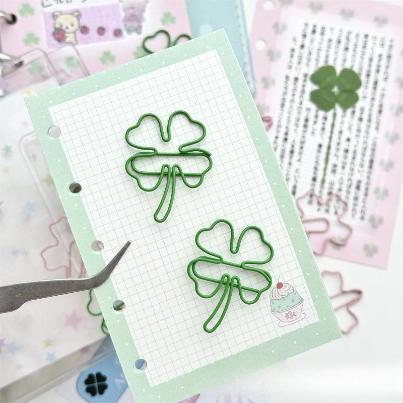 10Pc/set Ins Creative Design Clover Paper Clip Green Pink Color Scrapbook Paper Clip DIY Decor Photocard Memo Pad Fixed Clip Pin