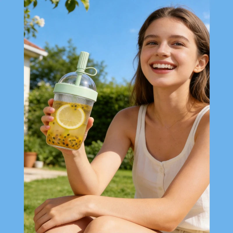 Transparent Portable Coffee Cup 500ml Leak-proof Reusable Plastic Travel Drinking Cup With Straw Office Outdoor Sports Tourists