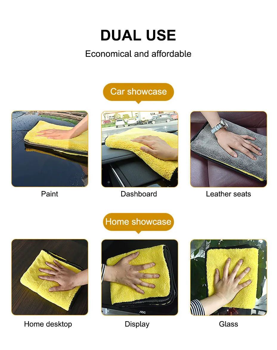 SEAMETAL Microfiber Car Washing Towel 400GSM Double-Sided Coral Velvet Clean Towels High Water Absorption Car Wash Drying Cloth