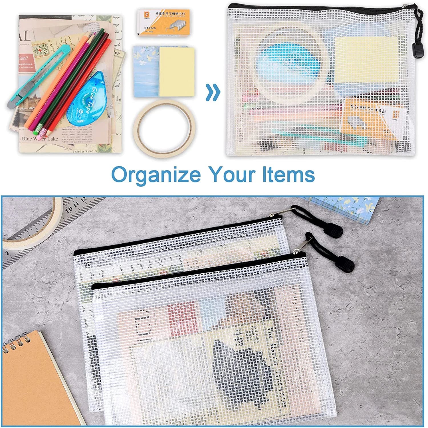 Mesh Zipper Storage Bag Document Bag Waterproof File Pouch Folders School Office Supplies Cosmetic Makeup Bags A3/A4/A5/A6