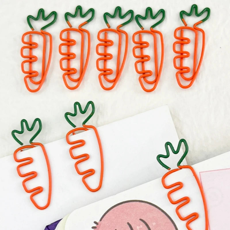 10pcs Funny Carrot Paper Clips Realistic Vegetable Shaped Baked Paint Metal Note Clips Office School Supplies