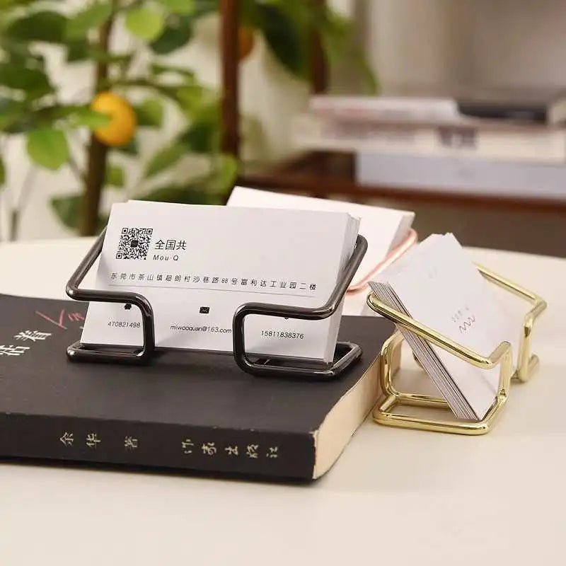 Gold Metal Business Card Holder Desk Bracket Cards Organizer Office Business Cards Display Holders Fashion Desktop Decorative