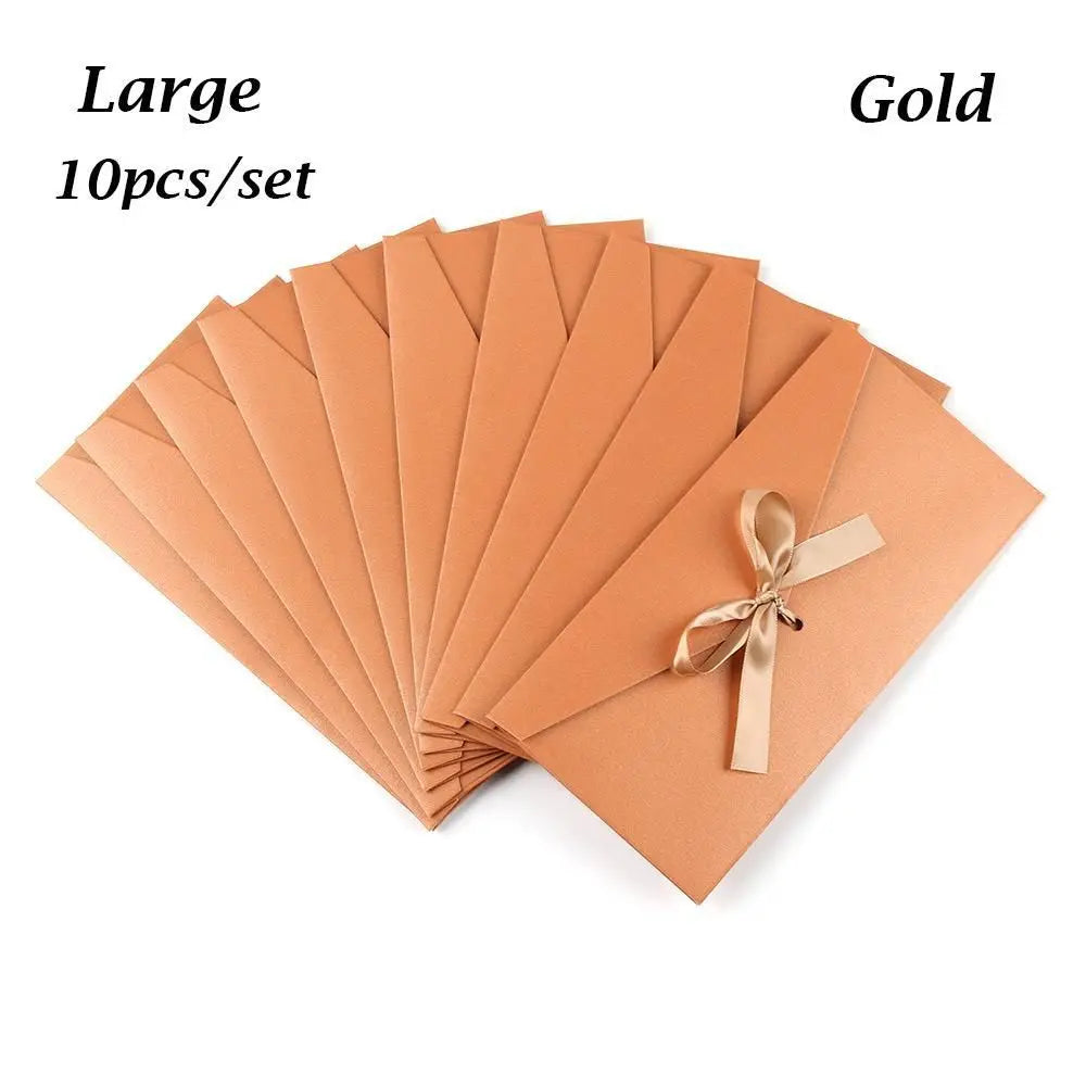 10 Pcs/set Envelope Pearlescent Paper Bow Thicken Ribbon Retro Creative Color Stationery Wedding Invited Gift High Quality