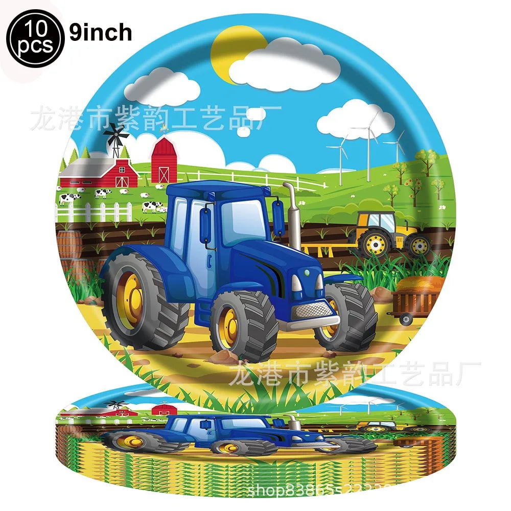  Green Tractor Birthday Party Supplies Farm Tractor Paper Plates Cup Napkins for Tractor Birthday Party Decoration Supplies
