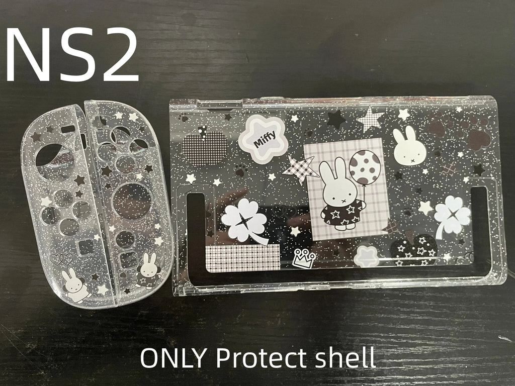 New In Stock Miffy Co-Branded Nintendo Switch OLED NS NS2 LITE Protective Case Glitter Handle Cover Transparent Black White Gift