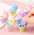 1 Piece Lytwtw's Stationery Pencil Sharpener Creative Toilet Shape Cartoon Unicorn School Supplies Gift Accessories with Eraser