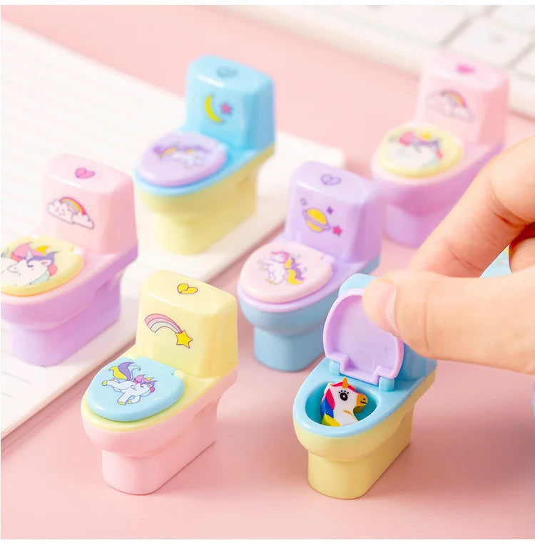 1 Piece Lytwtw's Stationery Pencil Sharpener Creative Toilet Shape Cartoon Unicorn School Supplies Gift Accessories with Eraser