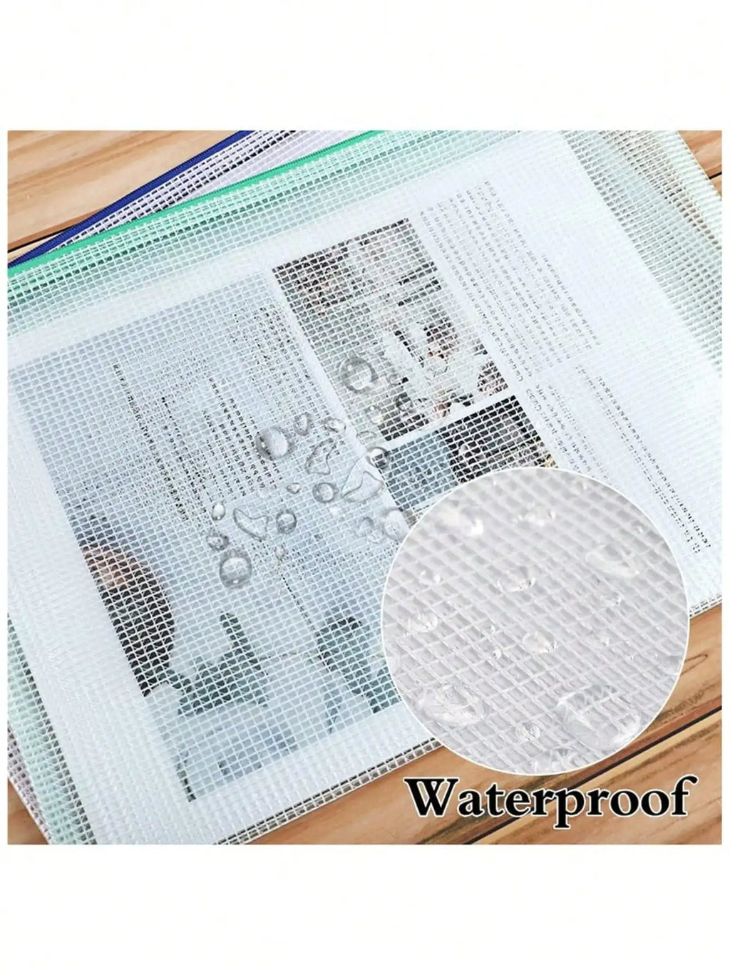 12pcs A4 Waterproof Zippered File Bags Plastic Mesh Bag for Travel Office Supplies 5 Colors
