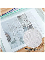 12pcs A4 Waterproof Zippered File Bags Plastic Mesh Bag for Travel Office Supplies 5 Colors