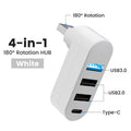 4-Port USB 3.0 Hub [90°, 180° Rotatable], USB Splitter, 3 USB Ports and 1 USB C Power/Data Port, USB Extender for Laptops, Cars,