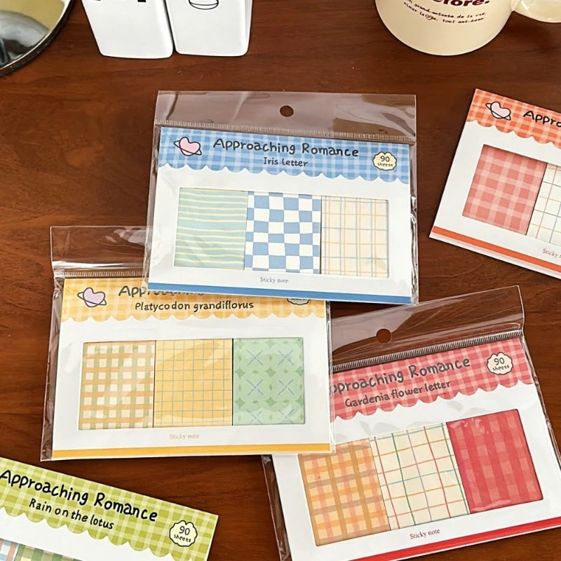 Kawaii Grid Sticky Notes Set, Cute Memo Pads Assorted Colors for Diary Journal Scrapbooking, Stationery Gift for School Office Supplies