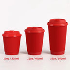 Red Coffee Cup Disposable Paper Cup Milk Tea Hot Drink Store Juice Takeout with Lid 10 12 16oz Environment protection Paper Cups