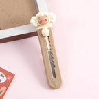 1 Piece Cartoon Utility Knife for Student Cute Fashion Box Cutter Small Portable Kawaii Beige Coffee Color Letter Opener Office
