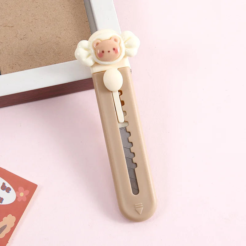 1 Piece Cartoon Utility Knife for Student Cute Fashion Box Cutter Small Portable Kawaii Beige Coffee Color Letter Opener Office